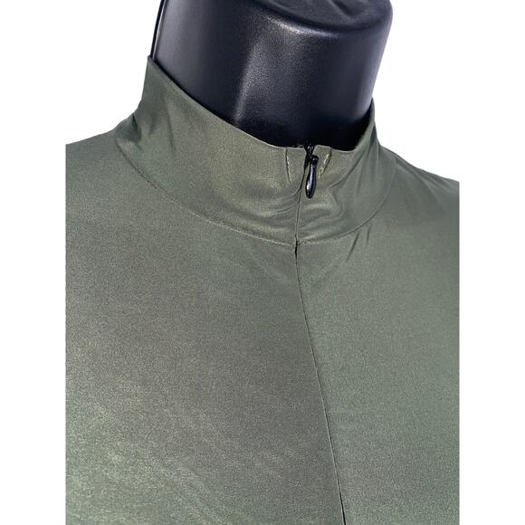 New XS Slinky Army Olive Green Half Zip‎ Short Cap Sleeve High Neck Y2k - Picture 4 of 4